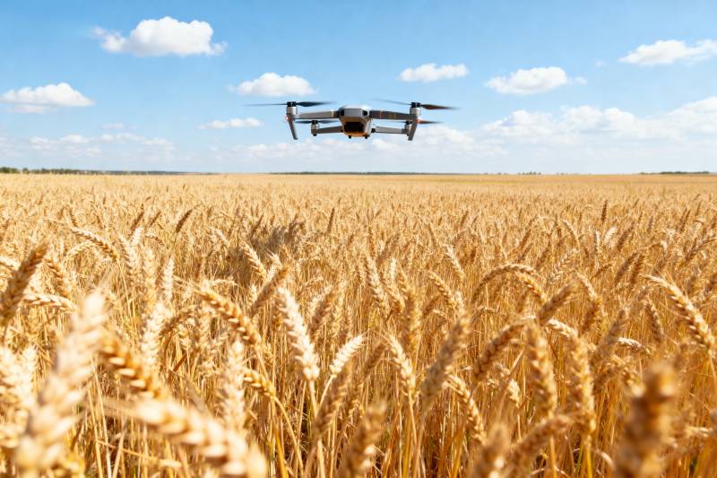 无人机飞越麦田图片