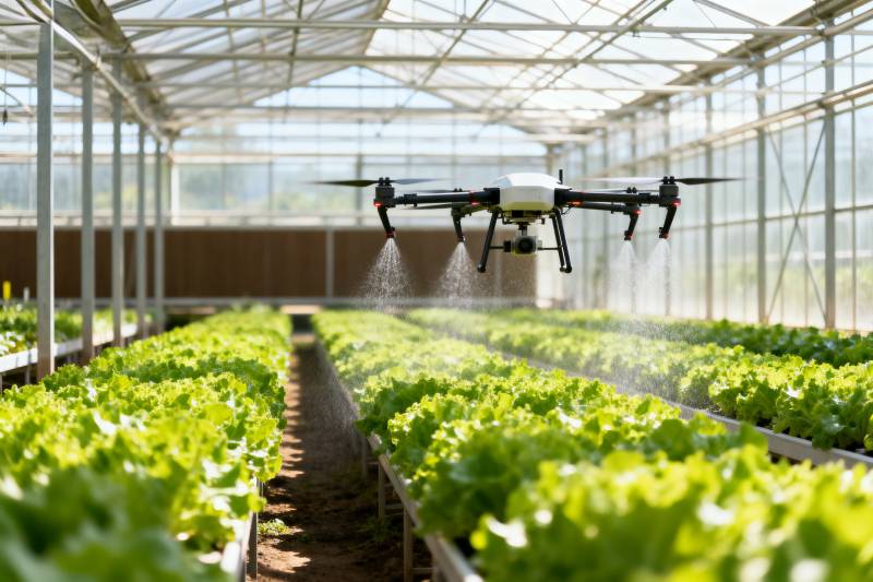 无人机温室喷洒图片