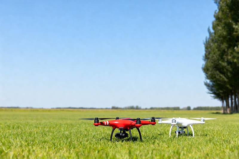 无人机静卧绿野图片