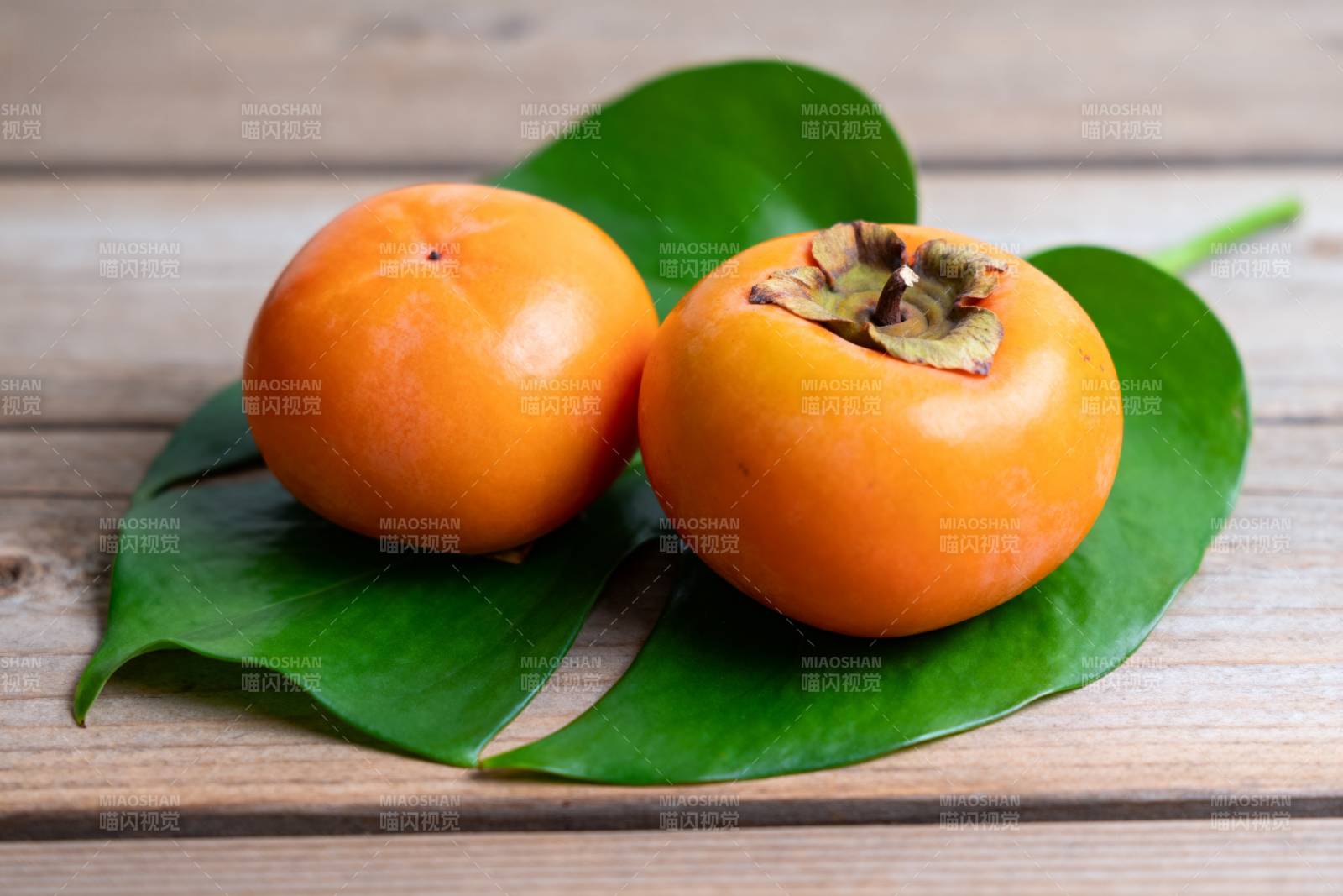 柿子与绿叶相伴图片