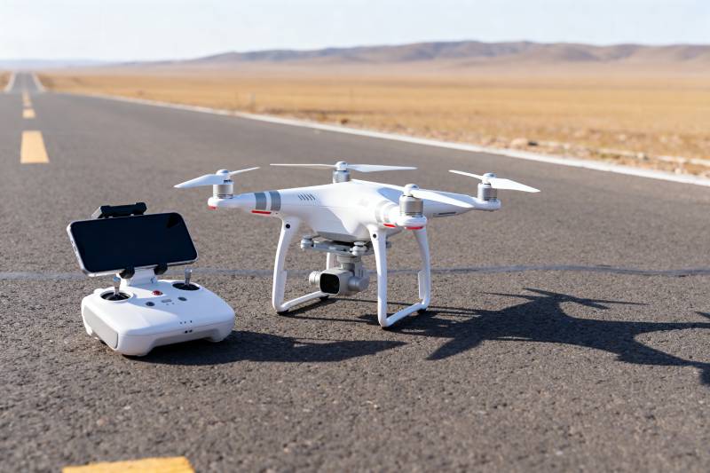 无人机与遥控器在路上图片