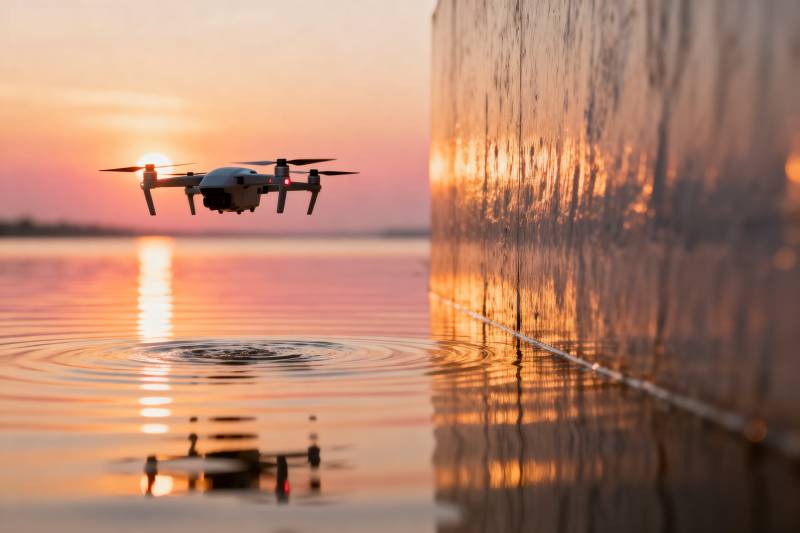 无人机日落飞行图片