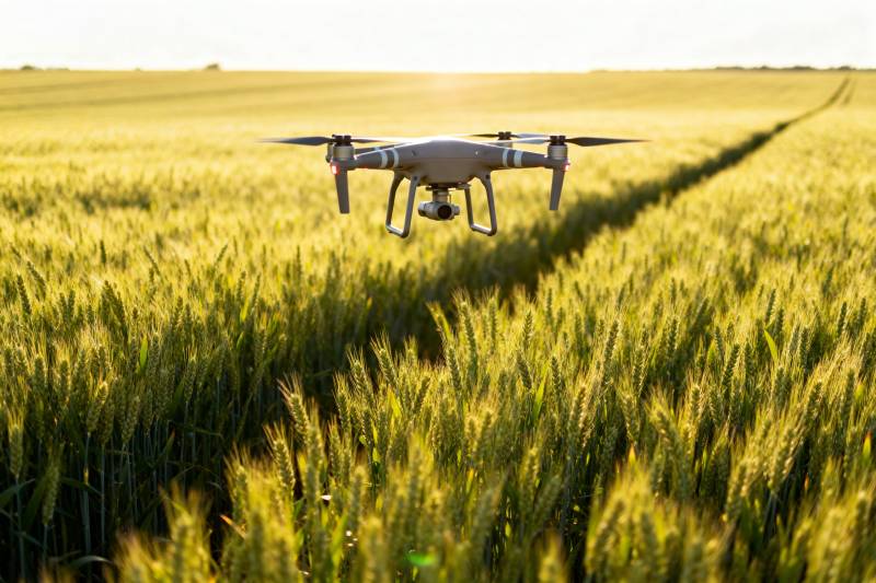 无人机飞越麦田图片