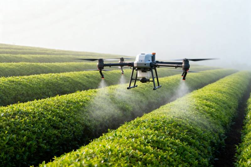 无人机喷洒茶园图片