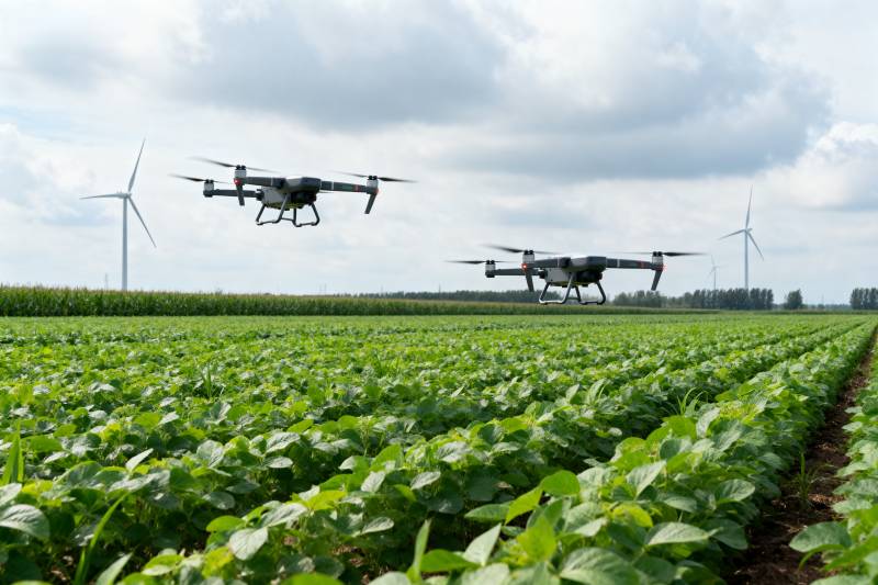 无人机耕作农田图片