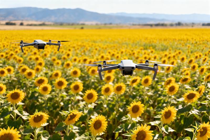 无人机飞越向日葵田图片