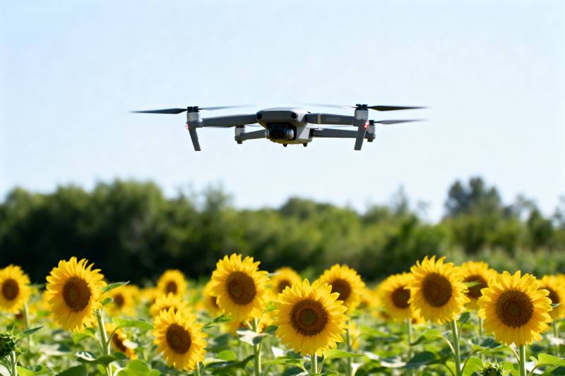 无人机飞越向日葵田图片