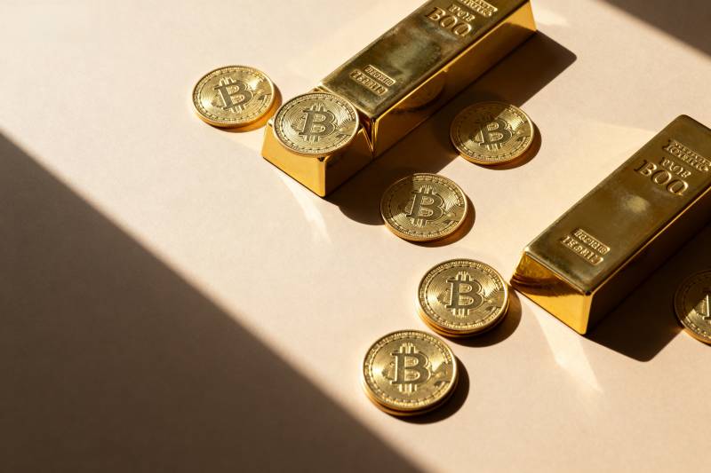 比特币与金条并置图片