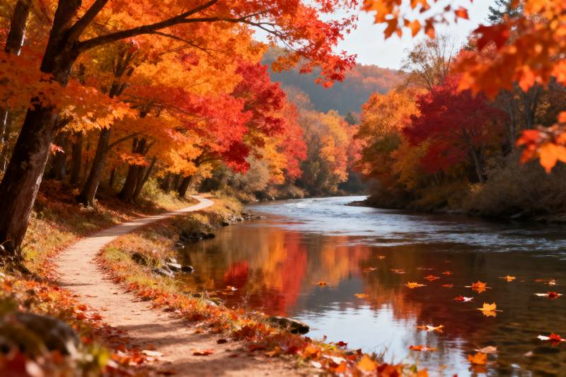 秋色斑斓溪畔行图片