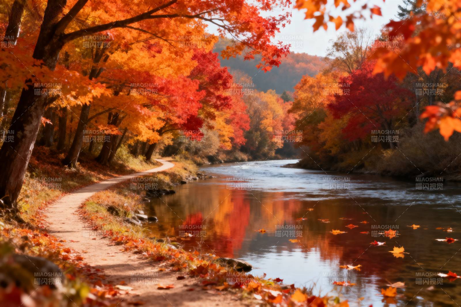 秋色斑斓溪畔行图片