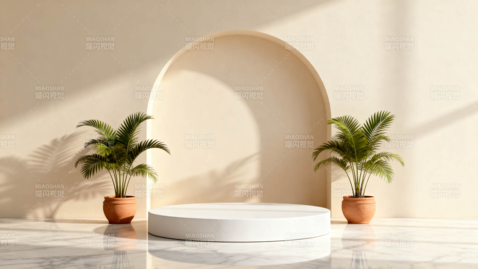 简约绿植拱门场景图片