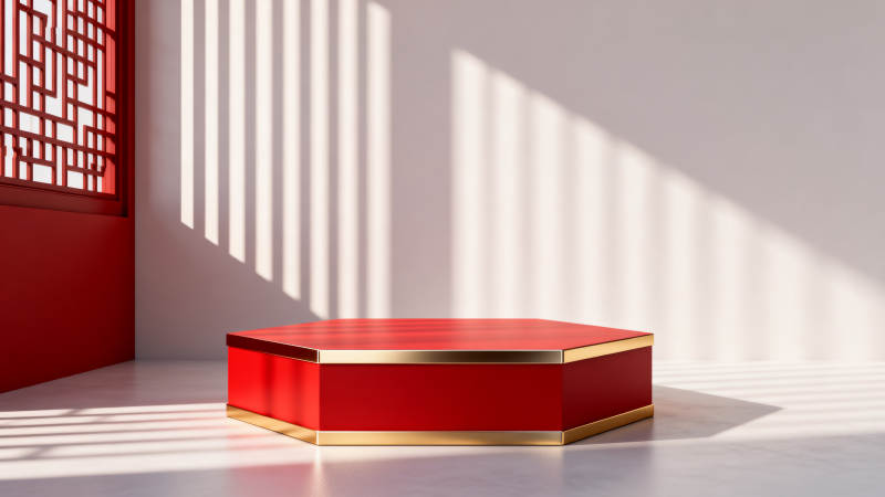 红金六边形台座图片