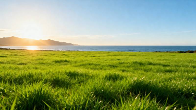 绿野晨光海景图片