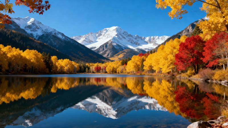 秋山倒影湖中图片