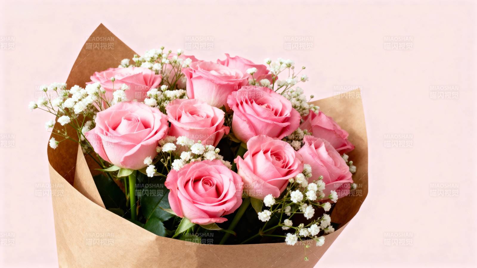 粉红玫瑰花束图片