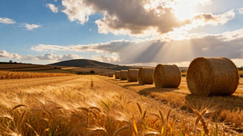 金秋麦田日出图图片