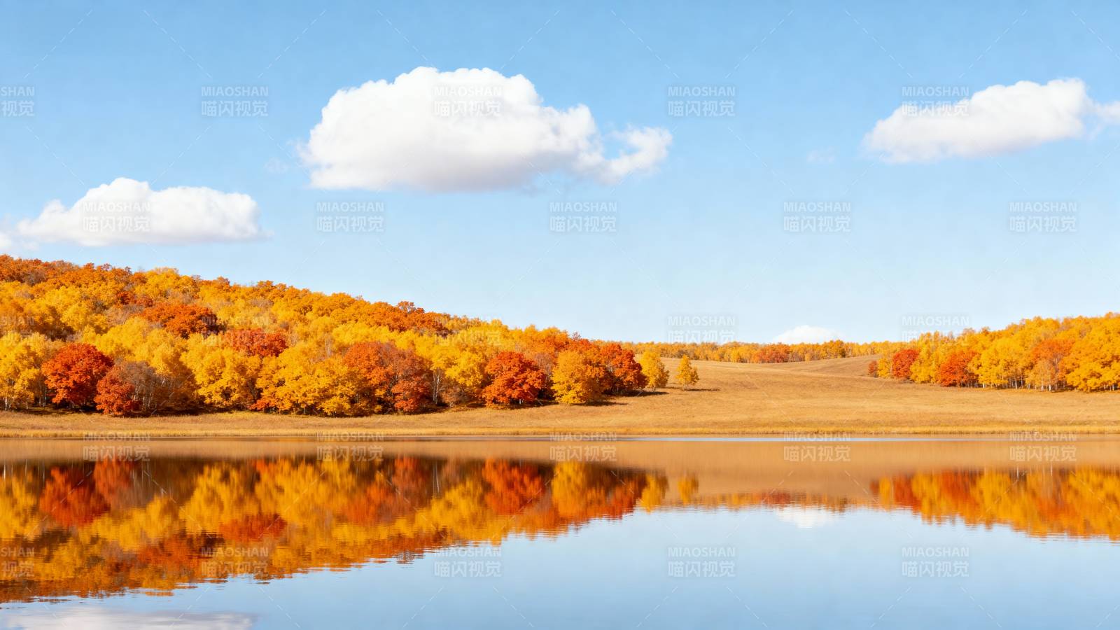 秋湖倒影图片