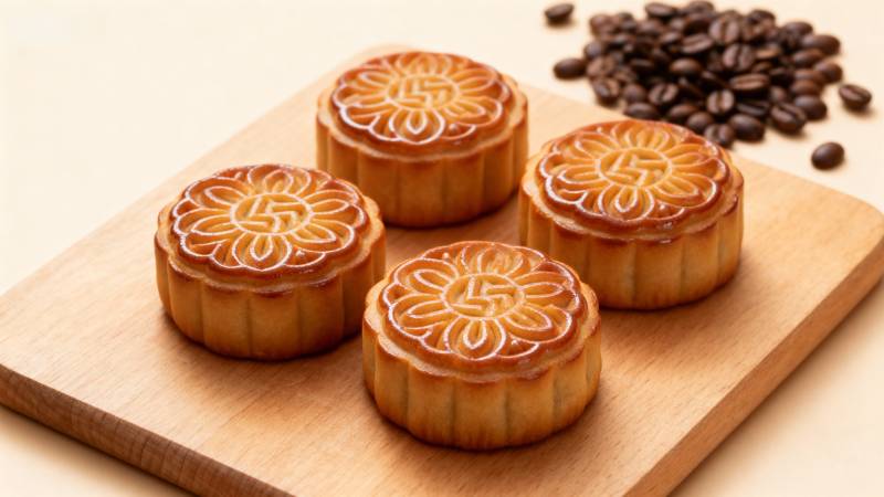精美月饼与咖啡豆图片