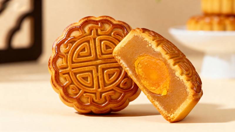 中秋月饼 金黄诱人图片