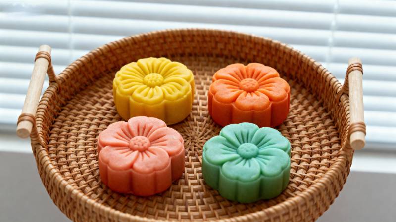 四色花形糕点图片