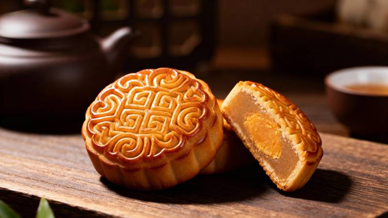 中秋月饼 金黄诱人图片