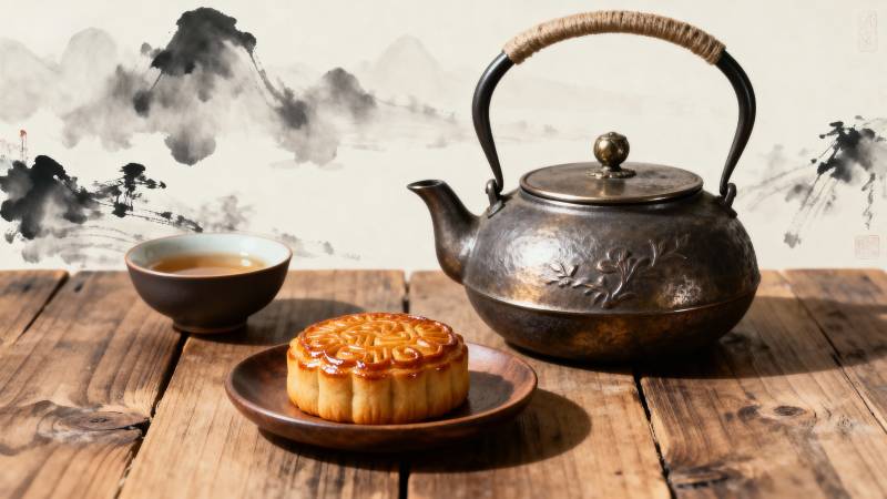 茶香伴月饼图片