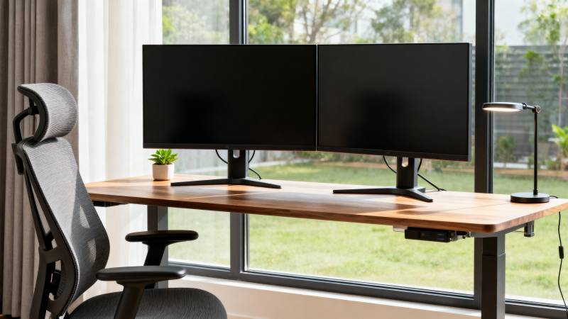 双屏办公桌椅图片