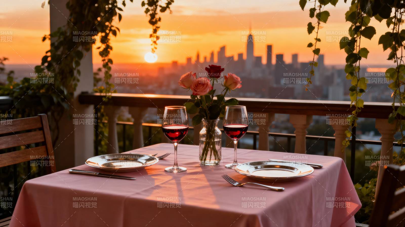 夕阳下的浪漫晚餐图片