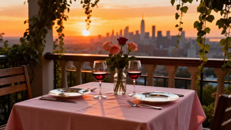 夕阳下的浪漫晚餐图片