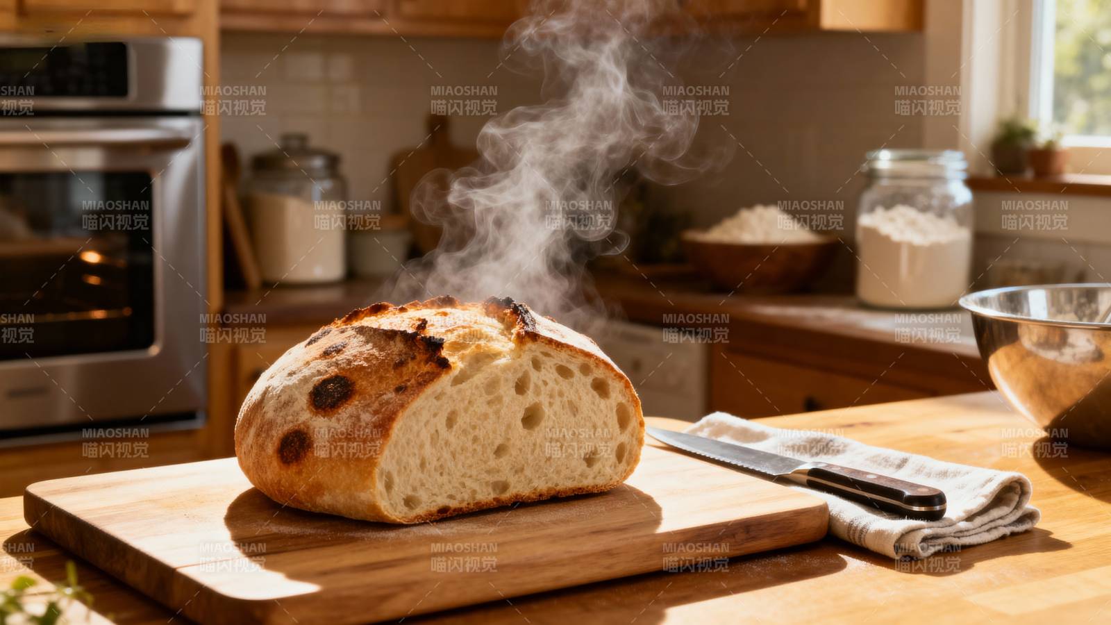 新鲜出炉的面包图片