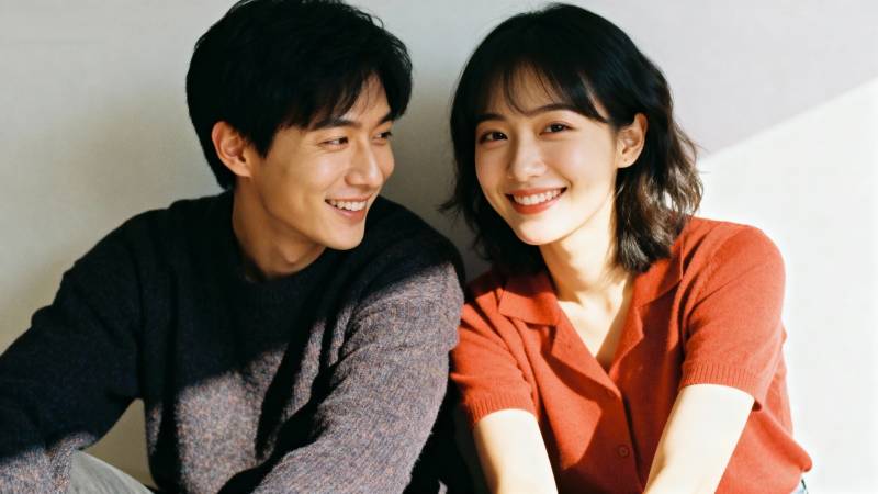 甜蜜情侣微笑合影图片