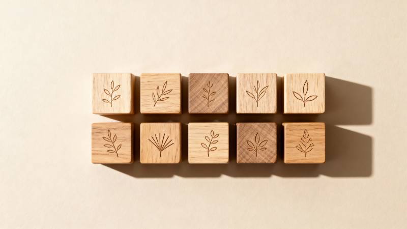 木块上的植物图案图片