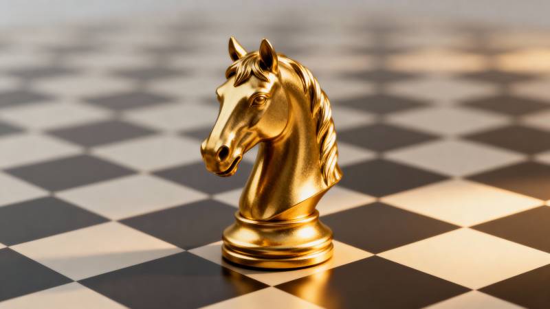 金色棋马立于棋盘图片