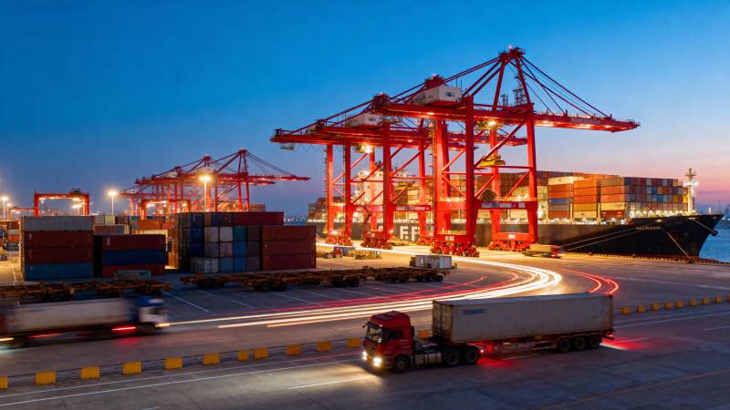 繁忙港口夜景图片