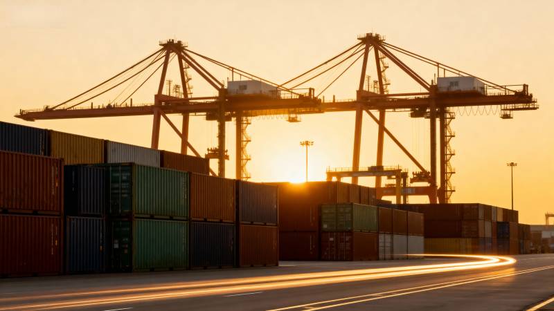 港口日落集装箱图片