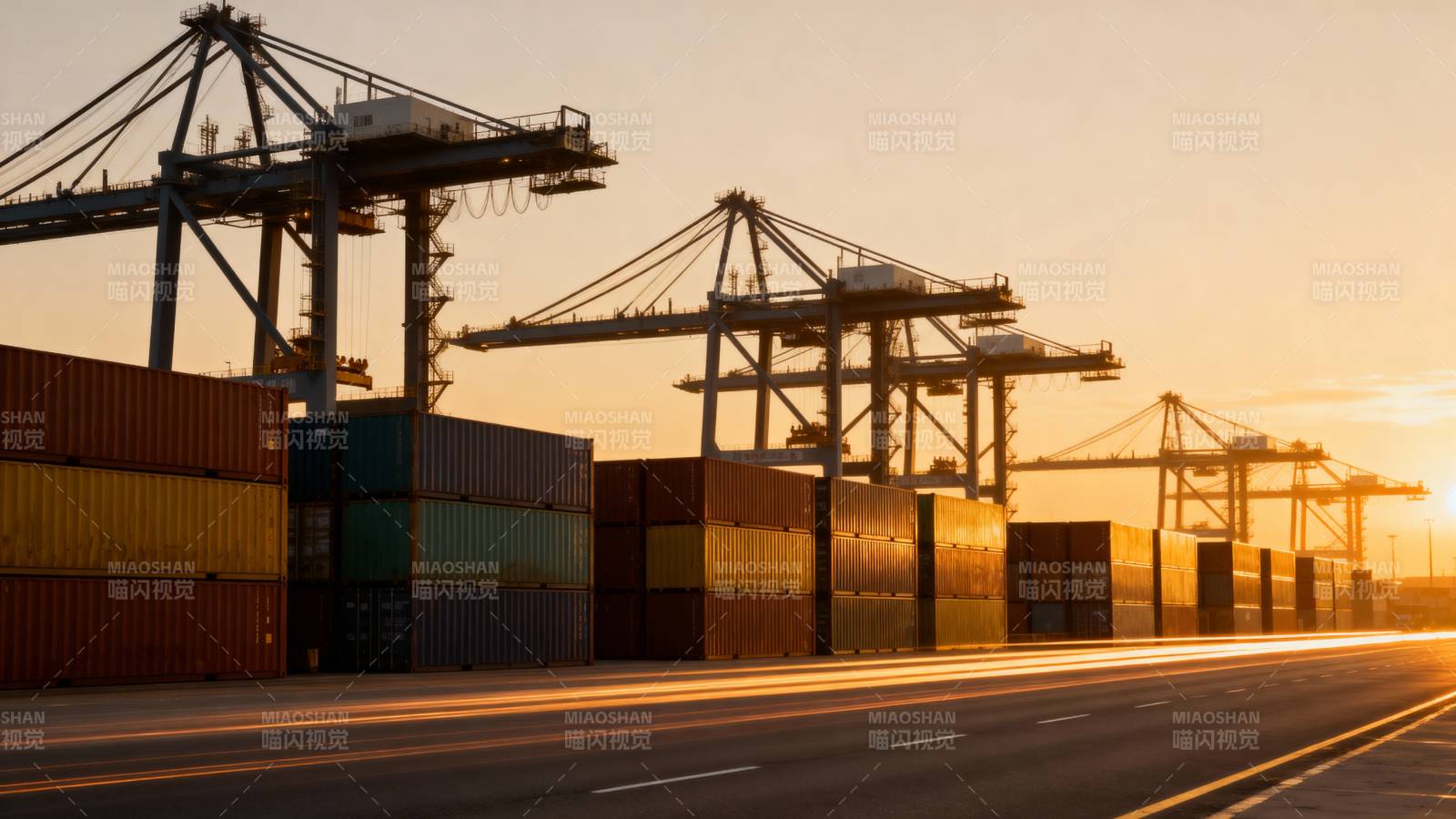 港口日落集装箱图片
