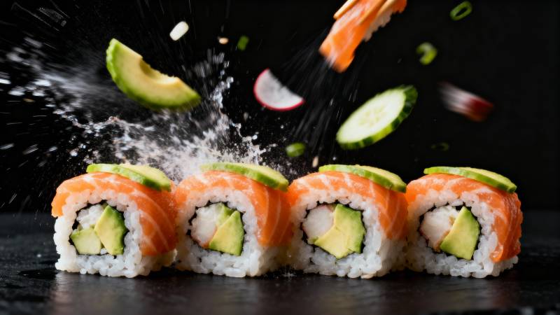 飞舞的寿司美味图片