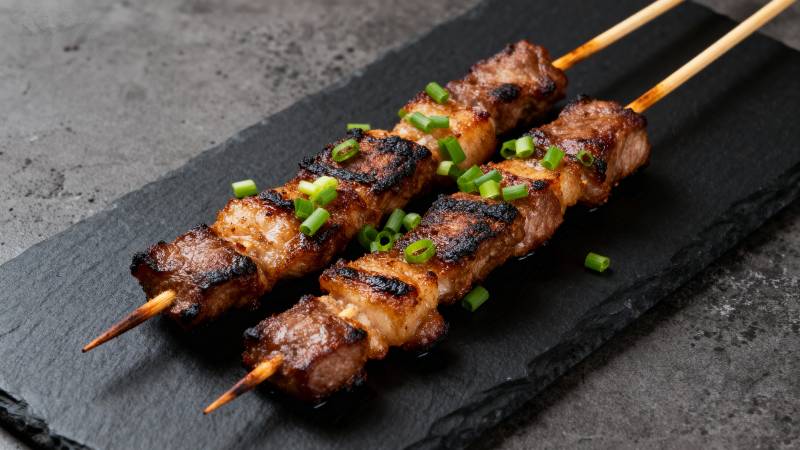 烤肉串配葱花图片