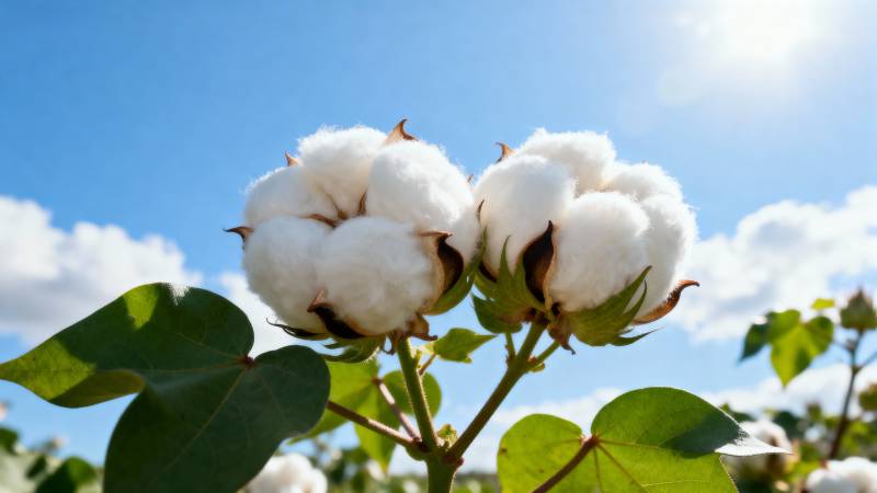 棉花盛开蓝天白云图片