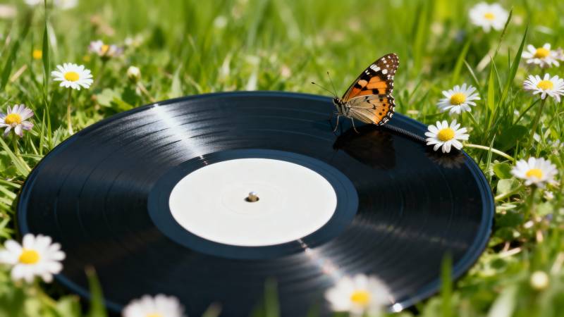 蝶舞黑胶 草间花影图片