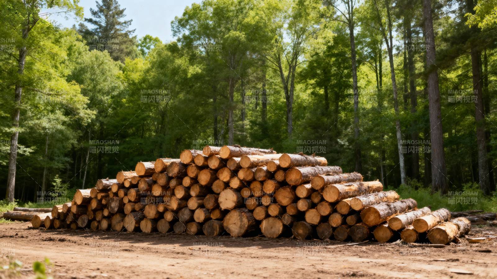 林间伐木堆图片