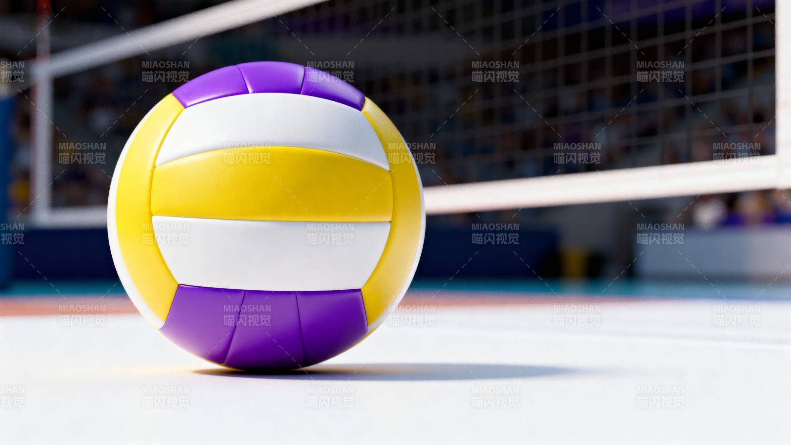 排球静置于球场图片