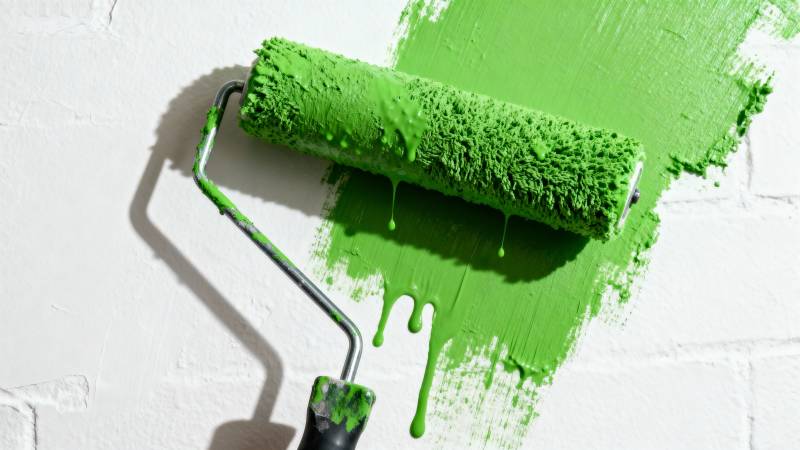 绿色滚筒刷墙图片