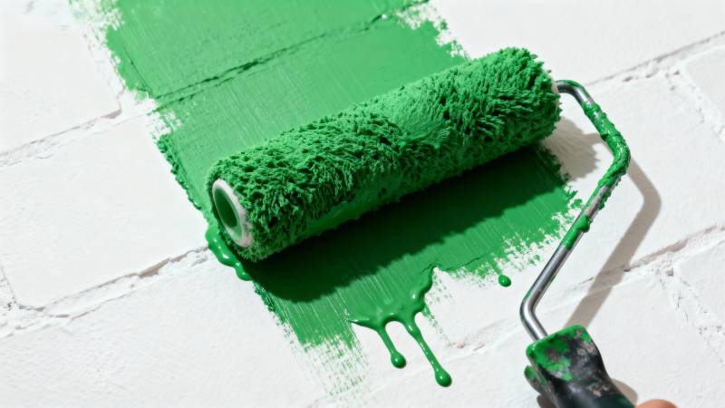绿色滚刷涂墙图片