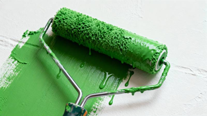 绿色滚筒刷墙图片