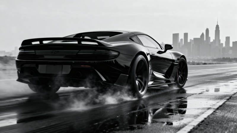 疾驰的黑色跑车图片