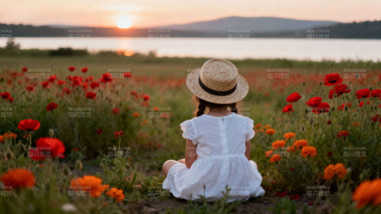花海中的小女孩图片