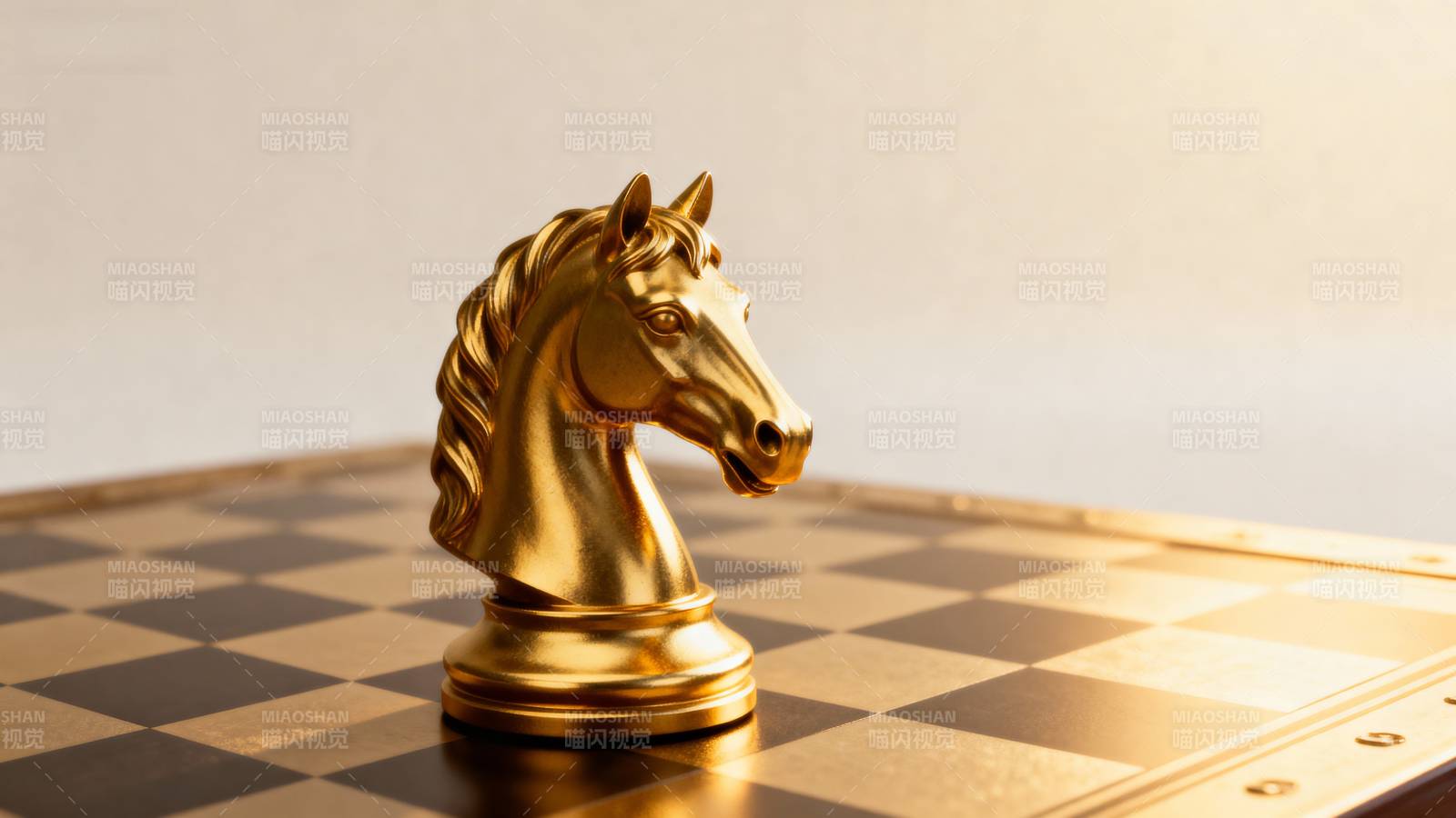 金色棋马静立棋盘图片
