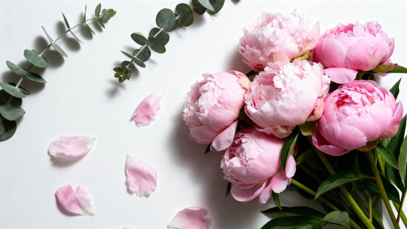 粉嫩牡丹与绿叶图片