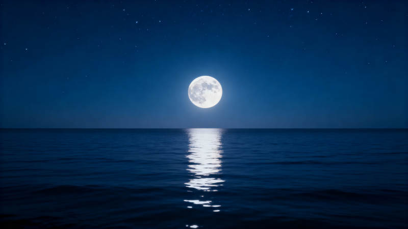 月下海面静谧夜图片